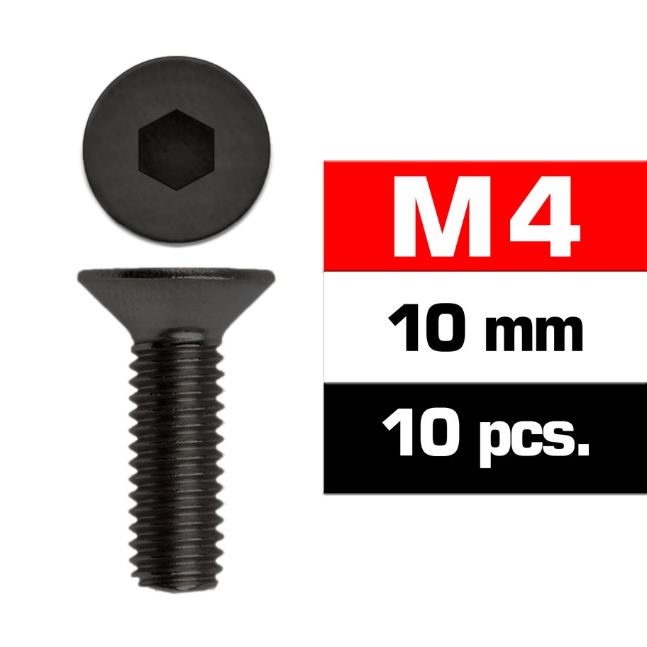 Ultimate Racing Black M4 Flat Head Screws (10)
